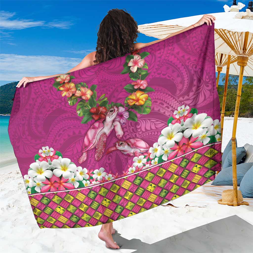 Hawaiian Lei Turtle and Plumeria Sarong Polynerian Art Tattoo-Plum Pink Color