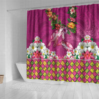 Hawaiian Lei Turtle and Plumeria Shower Curtain Polynerian Art Tattoo-Plum Pink Color