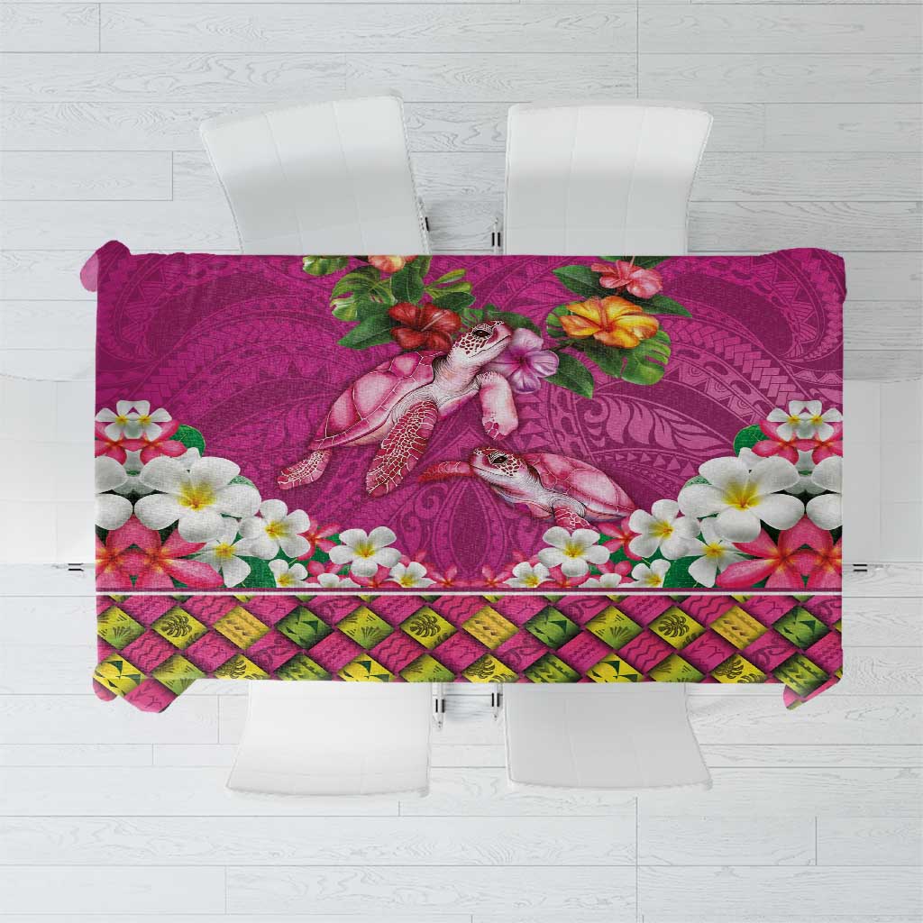 Hawaiian Lei Turtle and Plumeria Tablecloth Polynerian Art Tattoo-Plum Pink Color
