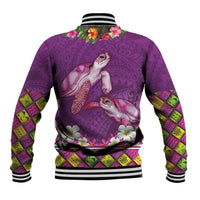 Hawaiian Lei Turtle and Plumeria Baseball Jacket Polynerian Art Tattoo-Mauve Color