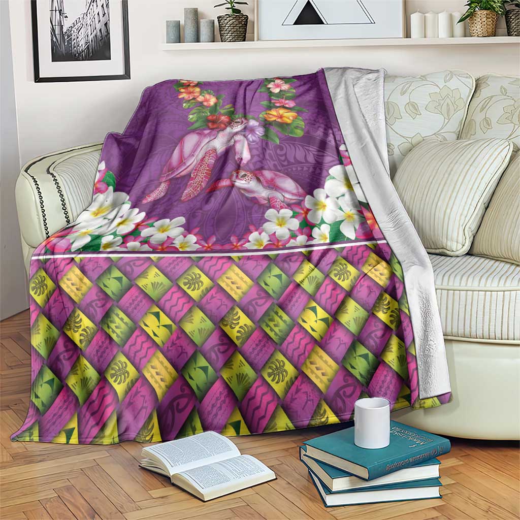 Hawaiian Lei Turtle and Plumeria Blanket Polynerian Art Tattoo-Mauve Color