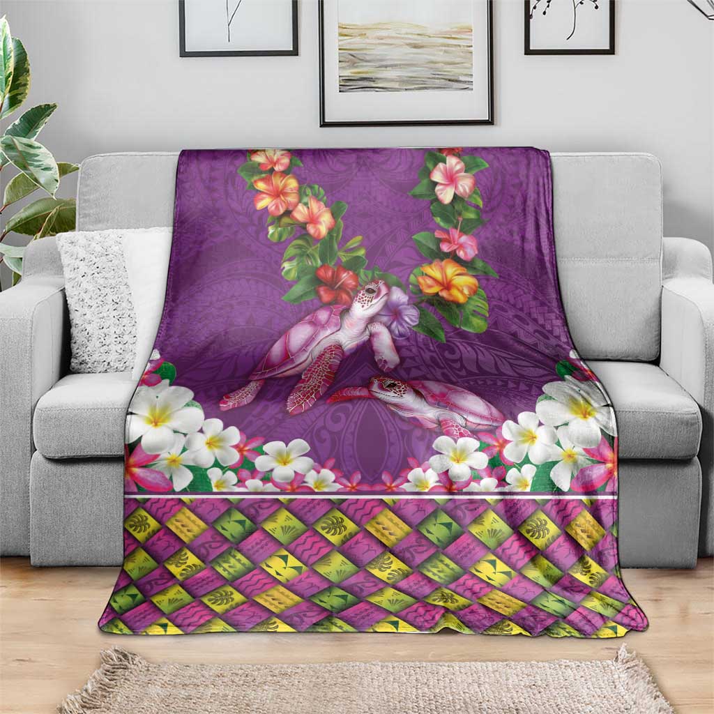 Hawaiian Lei Turtle and Plumeria Blanket Polynerian Art Tattoo-Mauve Color