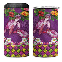 Hawaiian Lei Turtle and Plumeria 4 in 1 Can Cooler Tumbler Polynerian Art Tattoo-Mauve Color