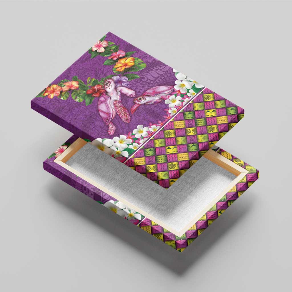 Hawaiian Lei Turtle and Plumeria Canvas Wall Art Polynerian Art Tattoo-Mauve Color