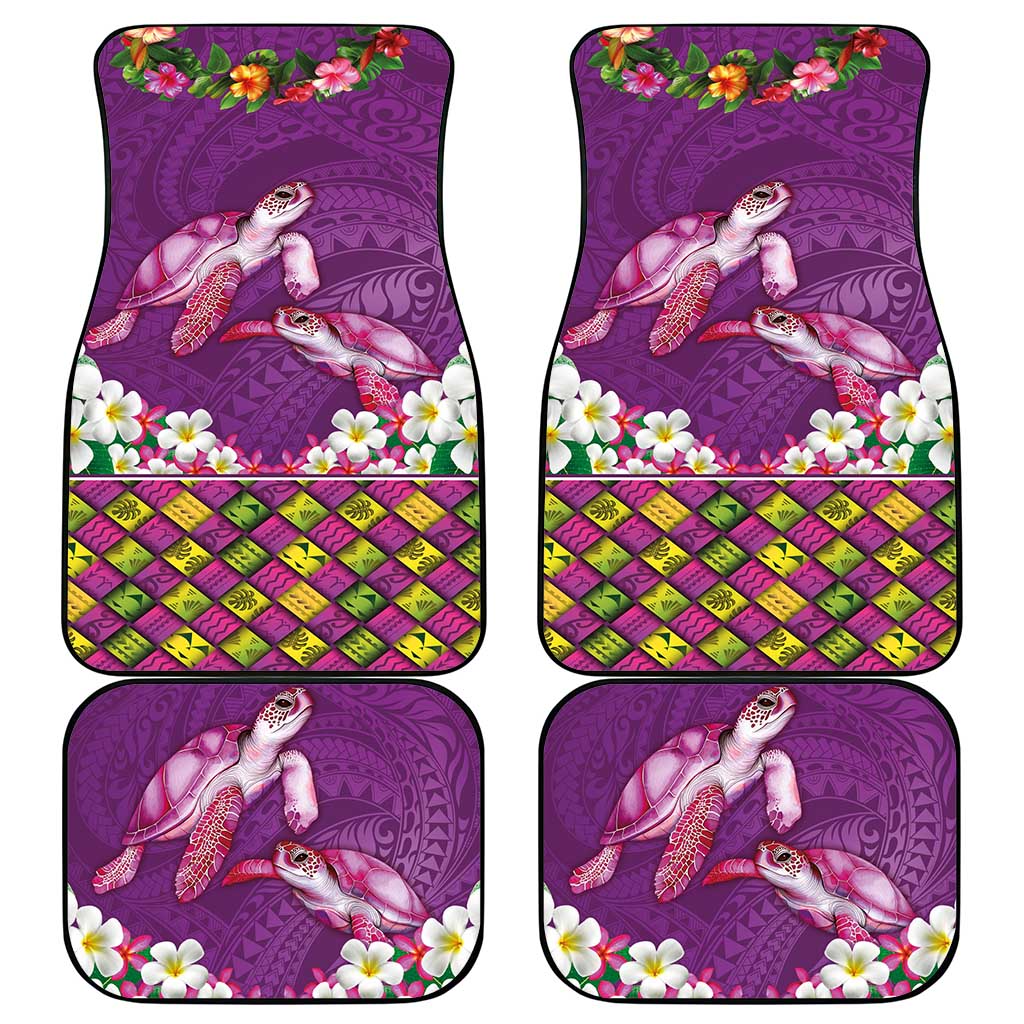 Hawaiian Lei Turtle and Plumeria Car Mats Polynerian Art Tattoo-Mauve Color