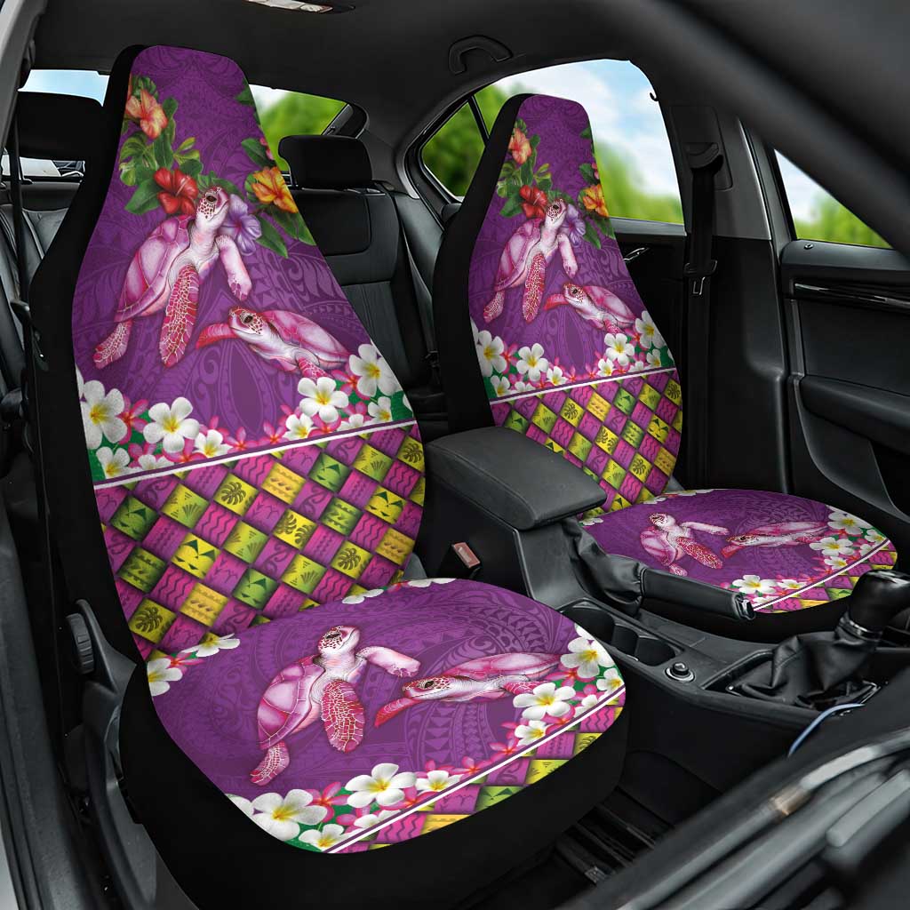 Hawaiian Lei Turtle and Plumeria Car Seat Cover Polynerian Art Tattoo-Mauve Color