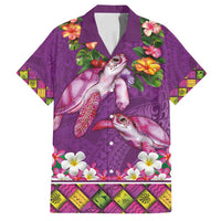 Hawaiian Lei Turtle and Plumeria Family Matching Off Shoulder Short Dress and Hawaiian Shirt Polynerian Art Tattoo-Mauve Color