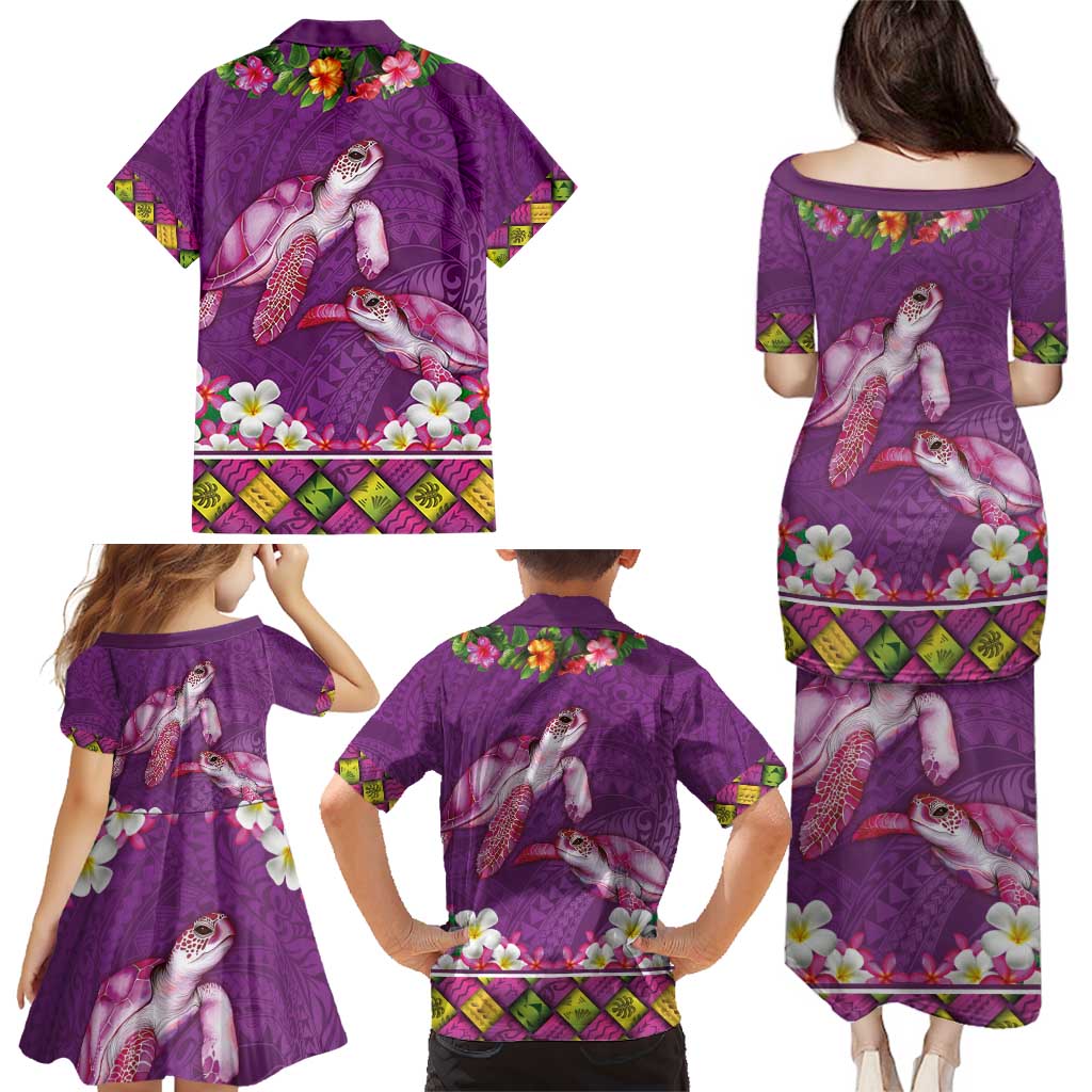 Hawaiian Lei Turtle and Plumeria Family Matching Puletasi and Hawaiian Shirt Polynerian Art Tattoo-Mauve Color