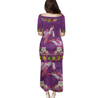 Hawaiian Lei Turtle and Plumeria Family Matching Puletasi and Hawaiian Shirt Polynerian Art Tattoo-Mauve Color