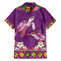 Hawaiian Lei Turtle and Plumeria Family Matching Short Sleeve Bodycon Dress and Hawaiian Shirt Polynerian Art Tattoo-Mauve Color