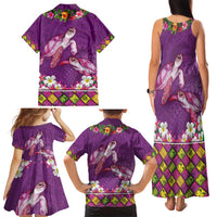 Hawaiian Lei Turtle and Plumeria Family Matching Tank Maxi Dress and Hawaiian Shirt Polynerian Art Tattoo-Mauve Color