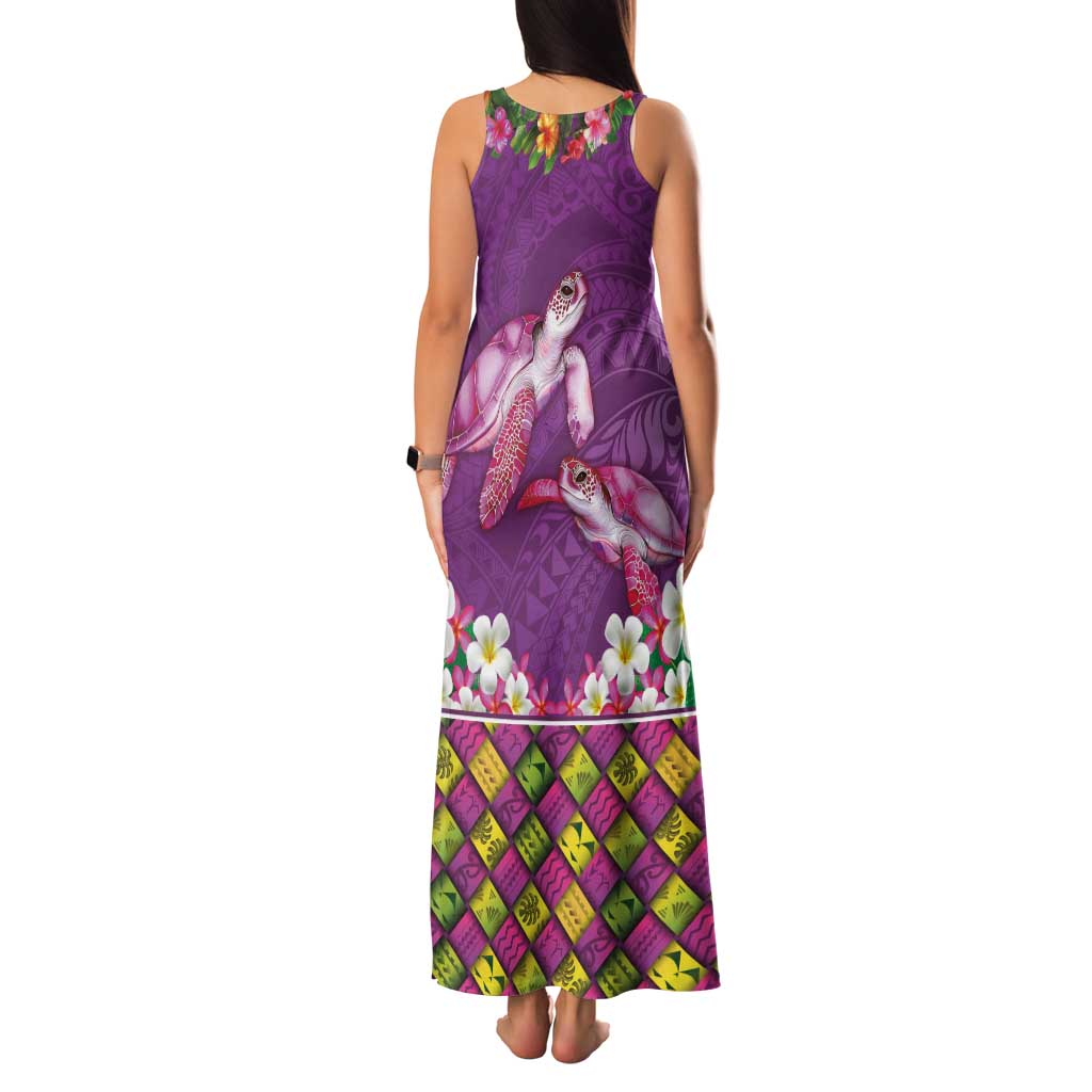 Hawaiian Lei Turtle and Plumeria Family Matching Tank Maxi Dress and Hawaiian Shirt Polynerian Art Tattoo-Mauve Color