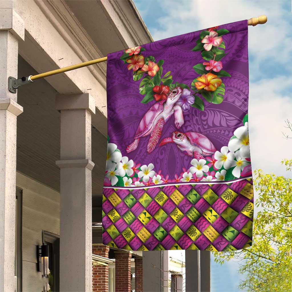 Hawaiian Lei Turtle and Plumeria Garden Flag Polynerian Art Tattoo-Mauve Color