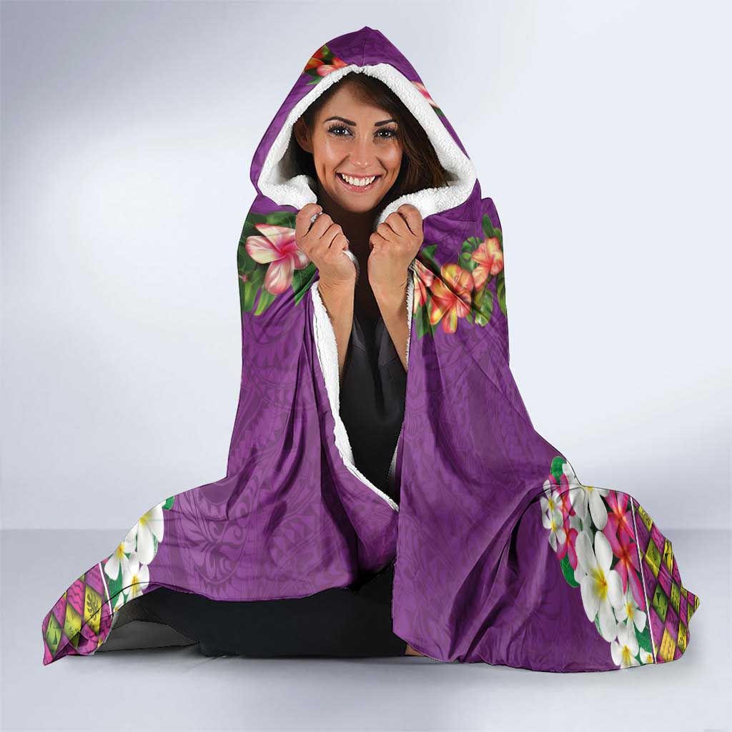 Hawaiian Lei Turtle and Plumeria Hooded Blanket Polynerian Art Tattoo-Mauve Color