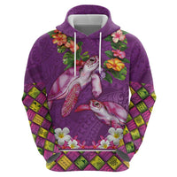 Hawaiian Lei Turtle and Plumeria Hoodie Polynerian Art Tattoo-Mauve Color