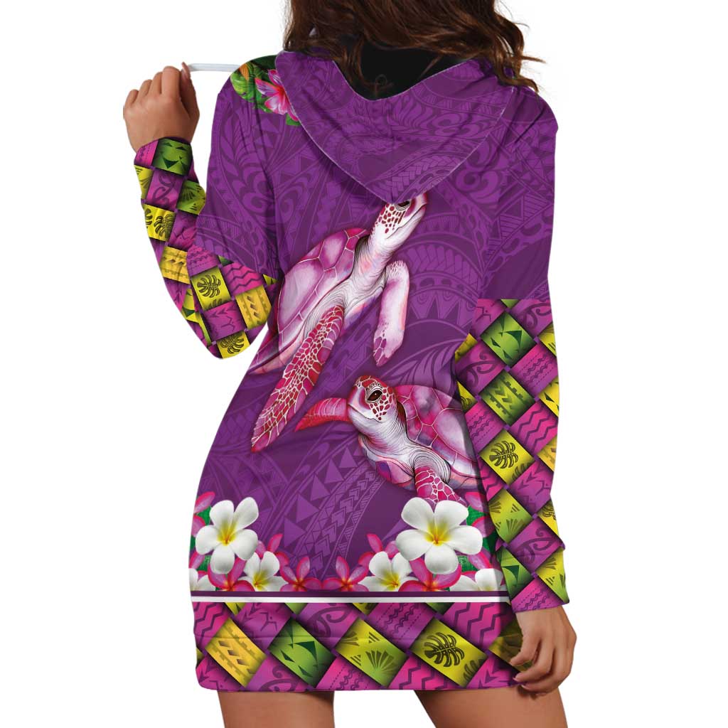 Hawaiian Lei Turtle and Plumeria Hoodie Dress Polynerian Art Tattoo-Mauve Color