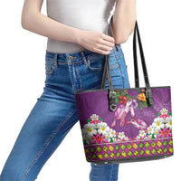 Hawaiian Lei Turtle and Plumeria Leather Tote Bag Polynerian Art Tattoo-Mauve Color
