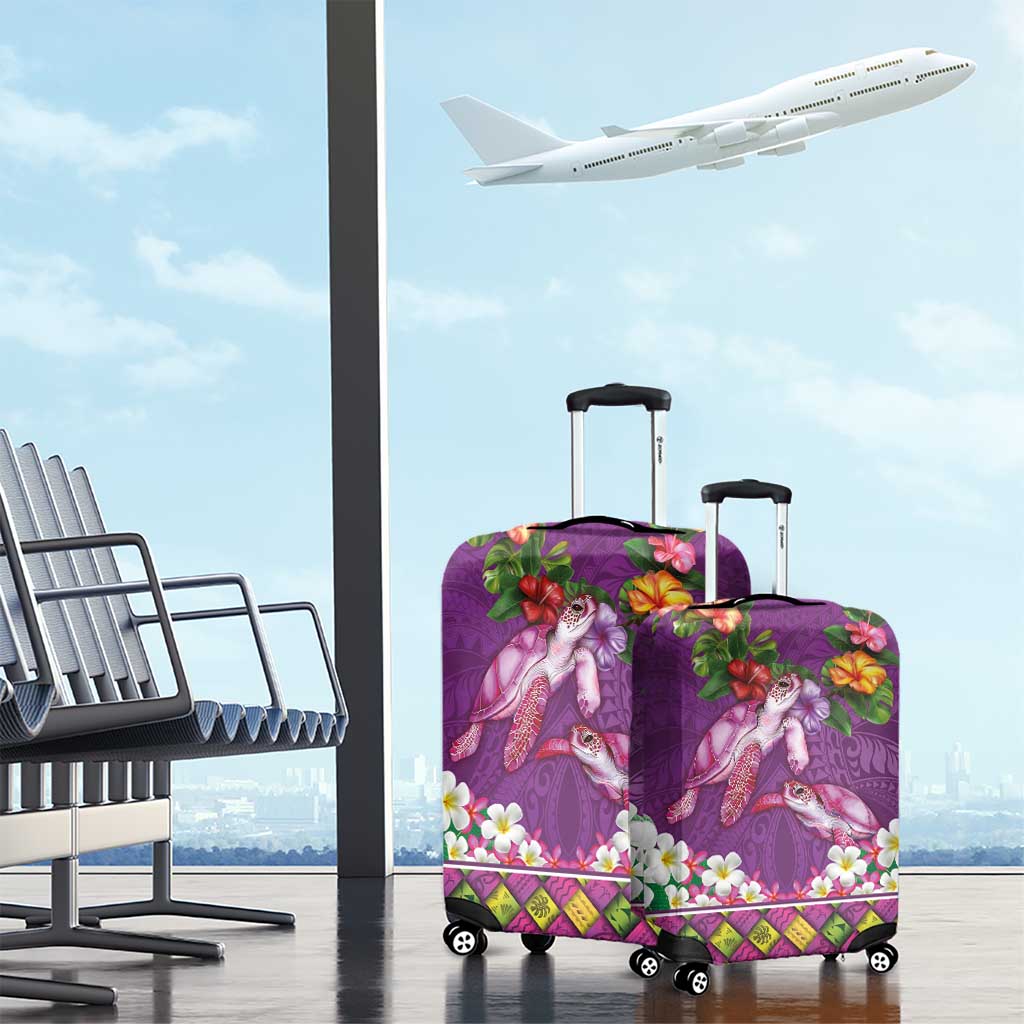 Hawaiian Lei Turtle and Plumeria Luggage Cover Polynerian Art Tattoo-Mauve Color