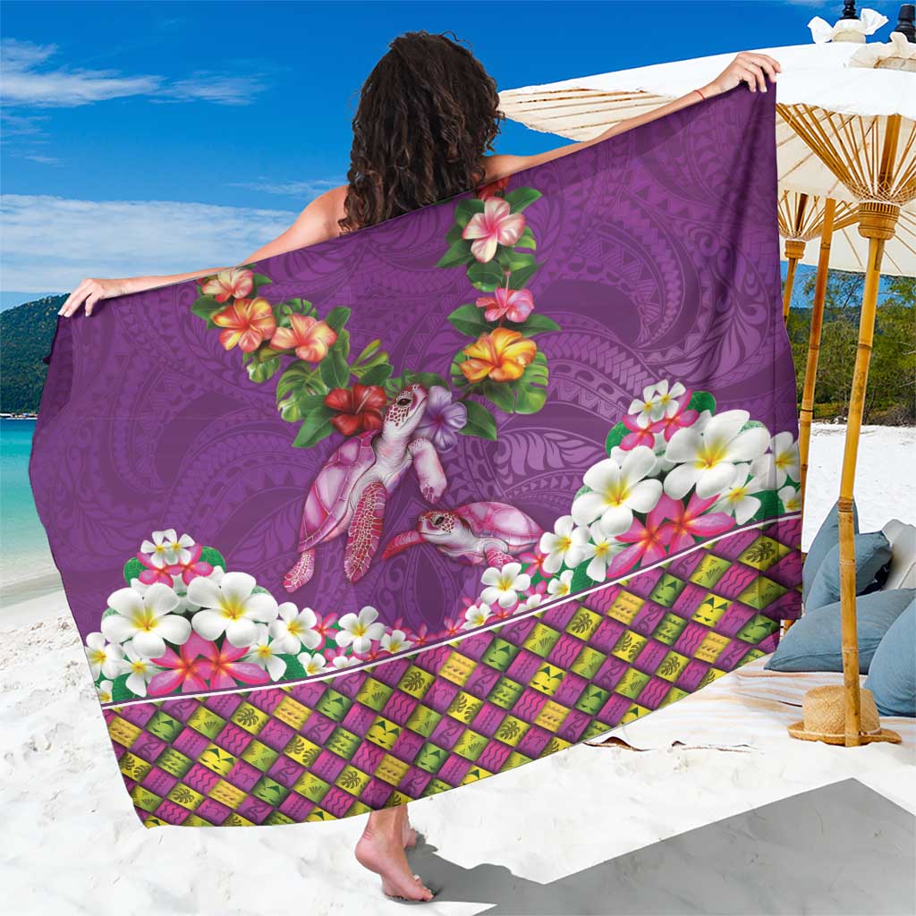 Hawaiian Lei Turtle and Plumeria Sarong Polynerian Art Tattoo-Mauve Color