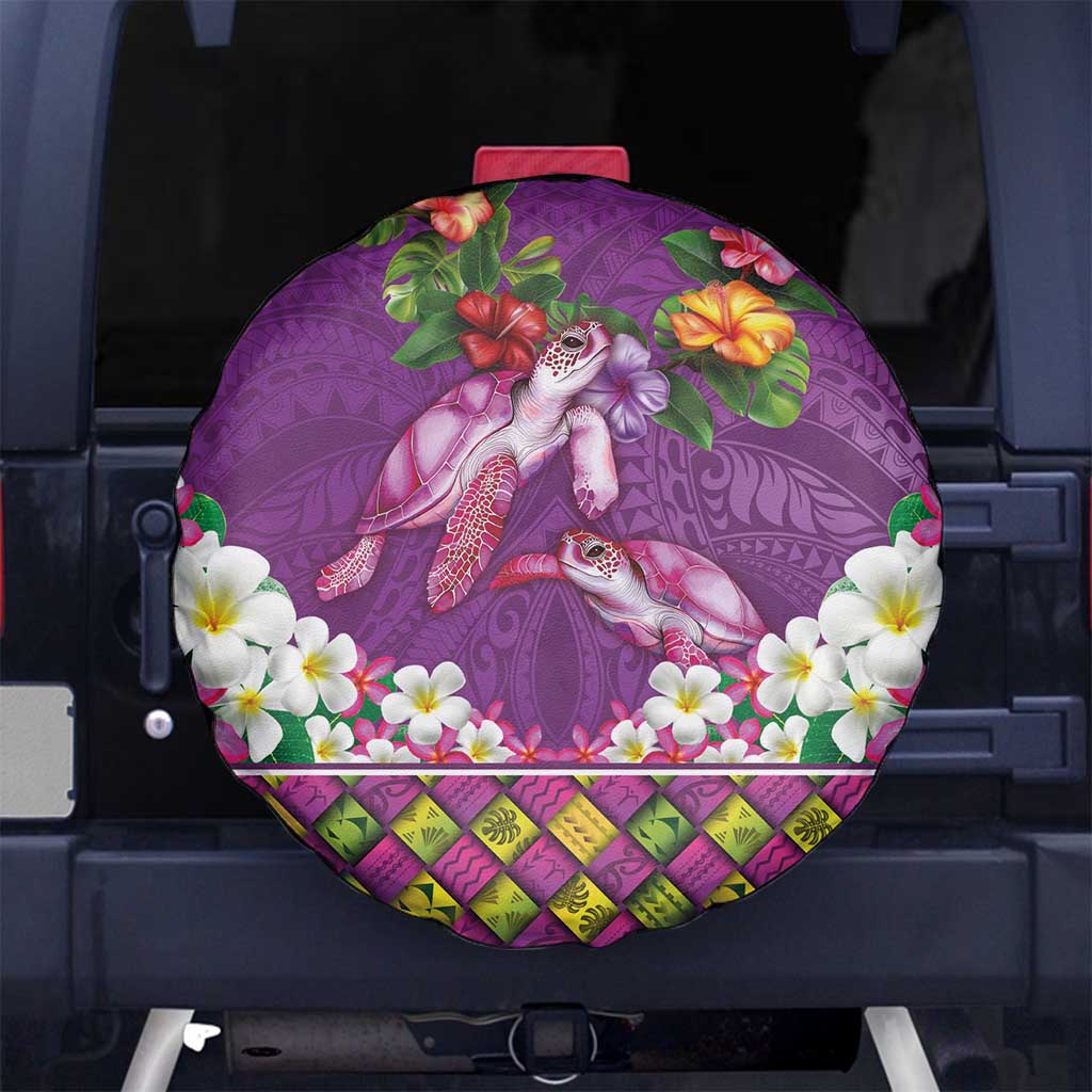 Hawaiian Lei Turtle and Plumeria Spare Tire Cover Polynerian Art Tattoo-Mauve Color