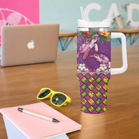 Hawaiian Lei Turtle and Plumeria Tumbler With Handle Polynerian Art Tattoo-Mauve Color