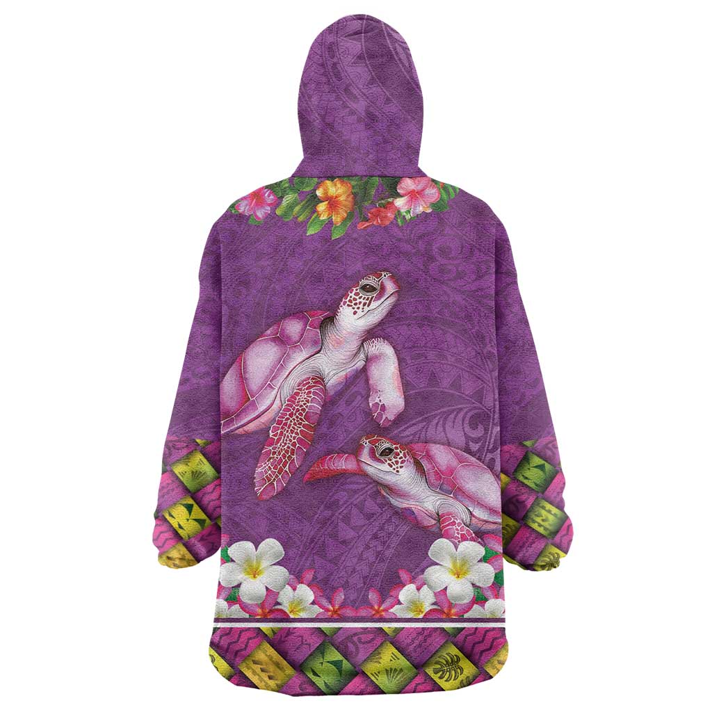 Hawaiian Lei Turtle and Plumeria Wearable Blanket Hoodie Polynerian Art Tattoo-Mauve Color