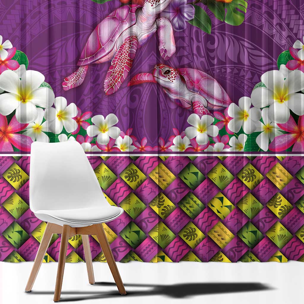 Hawaiian Lei Turtle and Plumeria Window Curtain Polynerian Art Tattoo-Mauve Color