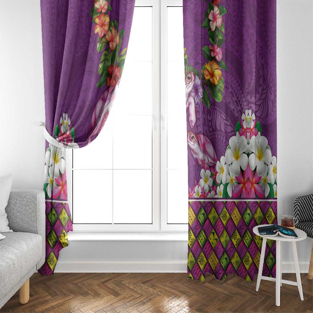 Hawaiian Lei Turtle and Plumeria Window Curtain Polynerian Art Tattoo-Mauve Color