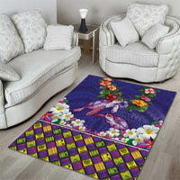 Hawaiian Lei Turtle and Plumeria Area Rug Polynerian Art Tattoo-Navy Color