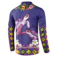 Hawaiian Lei Turtle and Plumeria Button Sweatshirt Polynerian Art Tattoo-Navy Color LT03 - Polynesian Pride