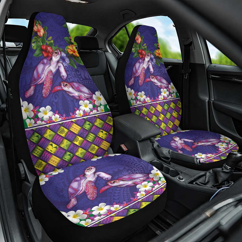 Hawaiian Lei Turtle and Plumeria Car Seat Cover Polynerian Art Tattoo-Navy Color