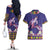 Hawaiian Lei Turtle and Plumeria Couples Matching Off The Shoulder Long Sleeve Dress and Hawaiian Shirt Polynerian Art Tattoo-Navy Color
