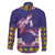 Hawaiian Lei Turtle and Plumeria Family Matching Off The Shoulder Long Sleeve Dress and Hawaiian Shirt Polynerian Art Tattoo-Navy Color