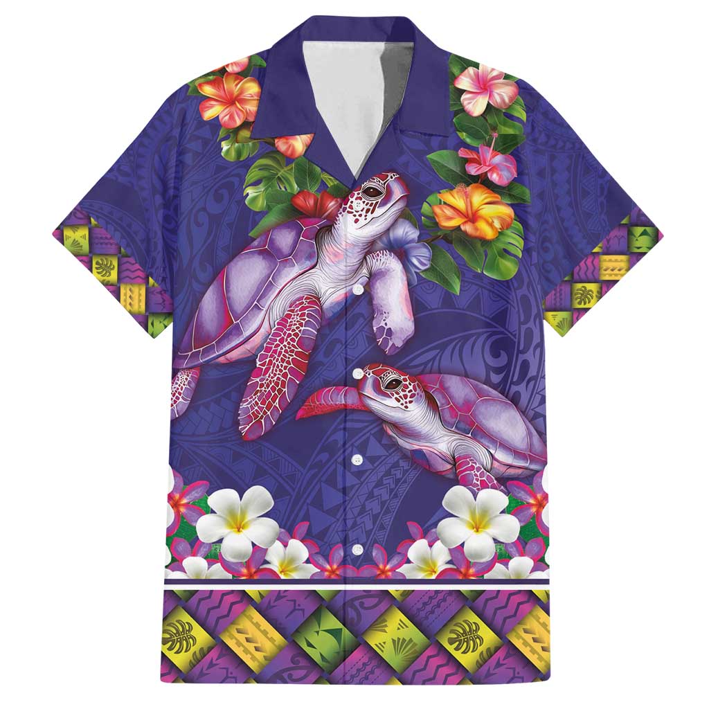 Hawaiian Lei Turtle and Plumeria Family Matching Puletasi and Hawaiian Shirt Polynerian Art Tattoo-Navy Color