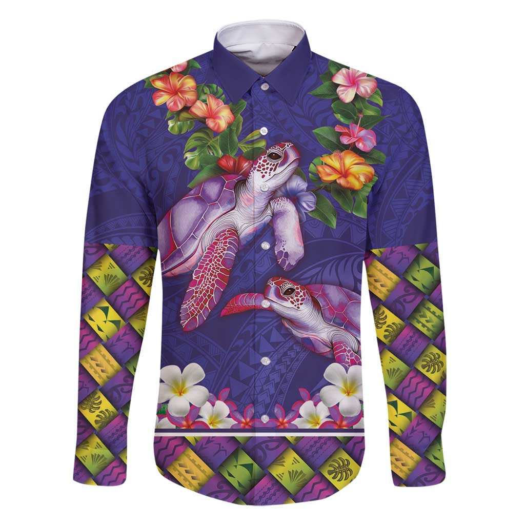 Hawaiian Lei Turtle and Plumeria Family Matching Tank Maxi Dress and Hawaiian Shirt Polynerian Art Tattoo-Navy Color