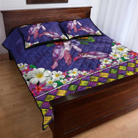 Hawaiian Lei Turtle and Plumeria Quilt Bed Set Polynerian Art Tattoo-Navy Color