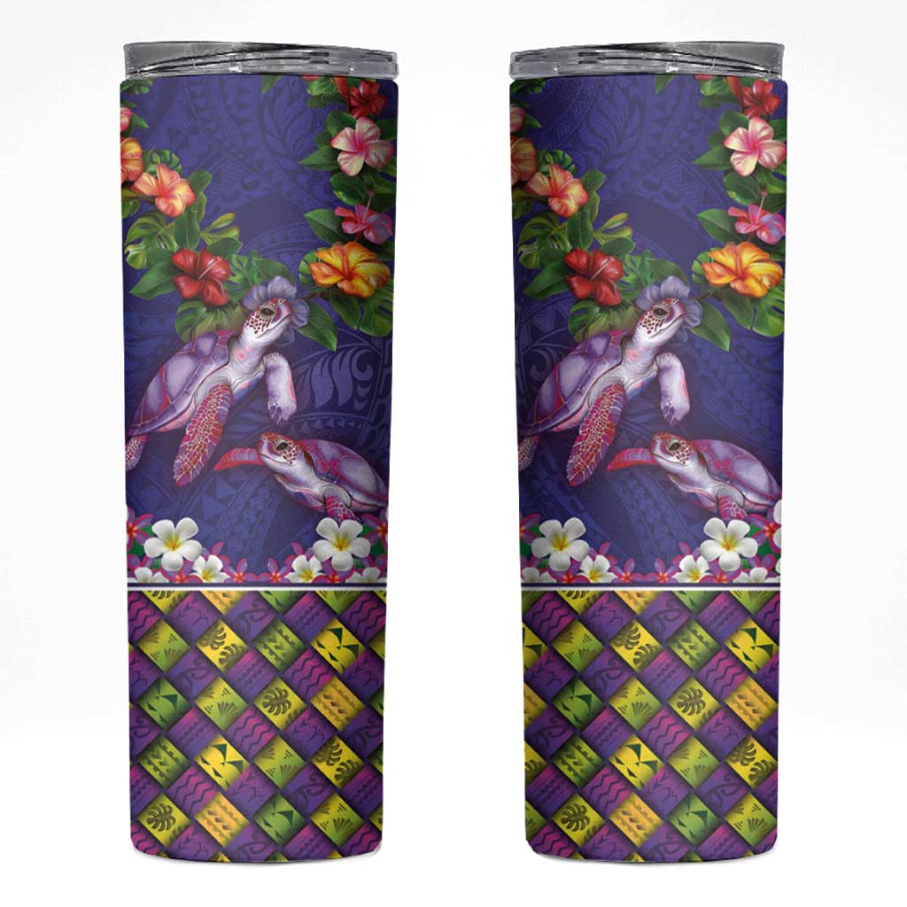 Hawaiian Lei Turtle and Plumeria Skinny Tumbler Polynerian Art Tattoo-Navy Color LT03 Navy - Polynesian Pride