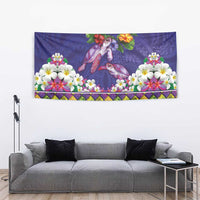 Hawaiian Lei Turtle and Plumeria Tapestry Polynerian Art Tattoo-Navy Color