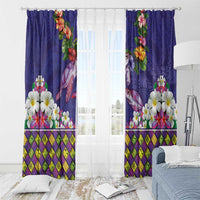 Hawaiian Lei Turtle and Plumeria Window Curtain Polynerian Art Tattoo-Navy Color
