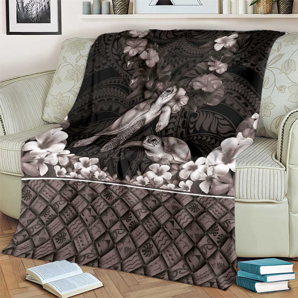 Hawaiian Lei Turtle and Plumeria Blanket Polynerian Art Tattoo-Grayscale Mode
