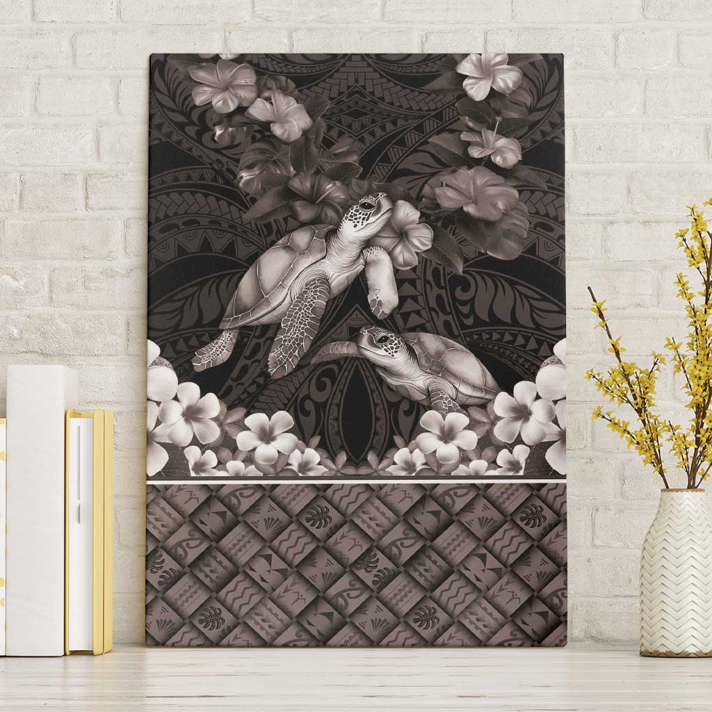 Hawaiian Lei Turtle and Plumeria Canvas Wall Art Polynerian Art Tattoo-Grayscale Mode