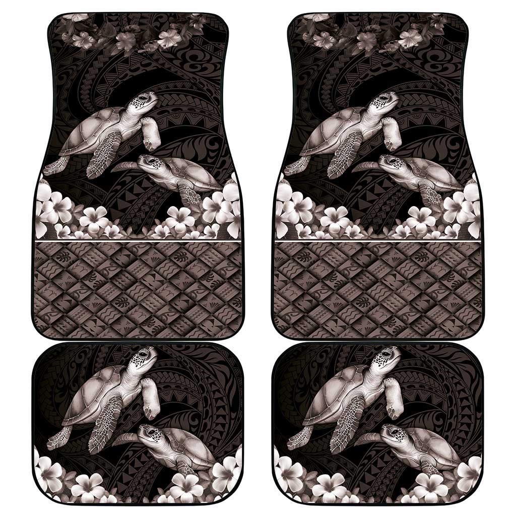 Hawaiian Lei Turtle and Plumeria Car Mats Polynerian Art Tattoo-Grayscale Mode