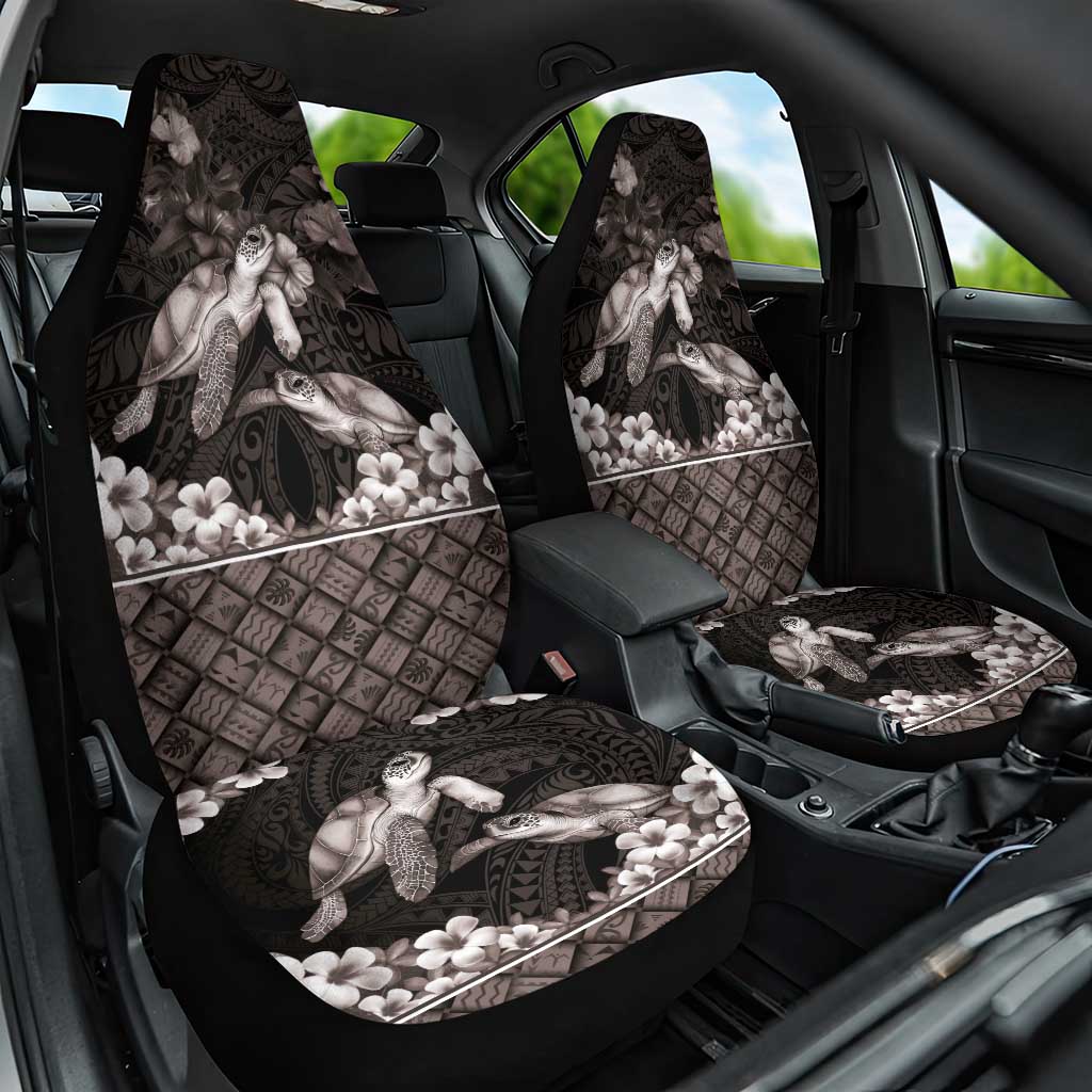 Hawaiian Lei Turtle and Plumeria Car Seat Cover Polynerian Art Tattoo-Grayscale Mode