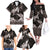 Hawaiian Lei Turtle and Plumeria Family Matching Off The Shoulder Long Sleeve Dress and Hawaiian Shirt Polynerian Art Tattoo-Grayscale Mode