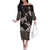 Hawaiian Lei Turtle and Plumeria Family Matching Off The Shoulder Long Sleeve Dress and Hawaiian Shirt Polynerian Art Tattoo-Grayscale Mode