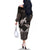Hawaiian Lei Turtle and Plumeria Family Matching Off The Shoulder Long Sleeve Dress and Hawaiian Shirt Polynerian Art Tattoo-Grayscale Mode