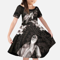 Hawaiian Lei Turtle and Plumeria Family Matching Puletasi and Hawaiian Shirt Polynerian Art Tattoo-Grayscale Mode