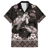 Hawaiian Lei Turtle and Plumeria Family Matching Puletasi and Hawaiian Shirt Polynerian Art Tattoo-Grayscale Mode