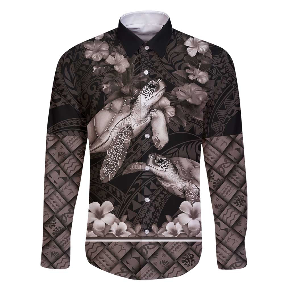 Hawaiian Lei Turtle and Plumeria Family Matching Puletasi and Hawaiian Shirt Polynerian Art Tattoo-Grayscale Mode