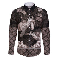 Hawaiian Lei Turtle and Plumeria Family Matching Puletasi and Hawaiian Shirt Polynerian Art Tattoo-Grayscale Mode